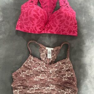 2 Lace Bralettes both XL blush colored & pink